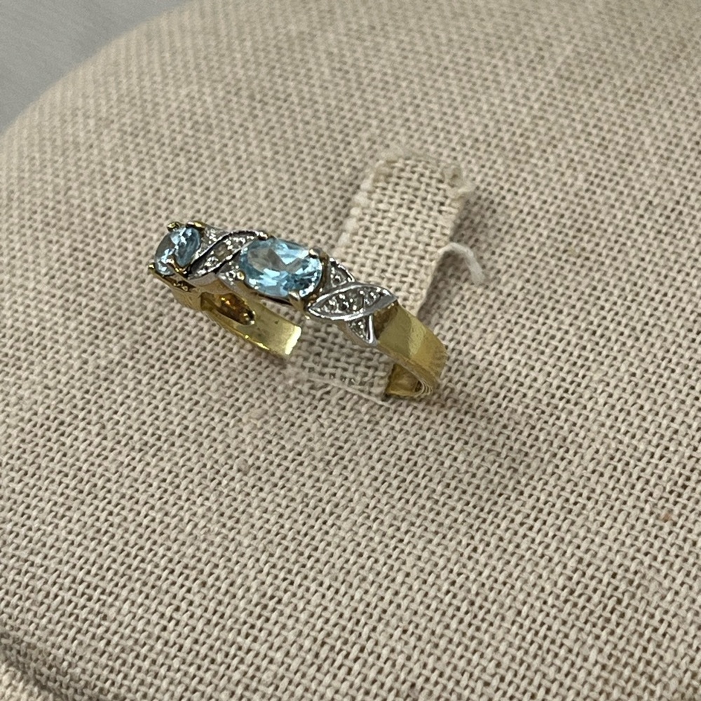 Vintage Gold over 925 Sterling Silver with Aquamarine Gemstone Size 7 Ring - Picture 9 of 15